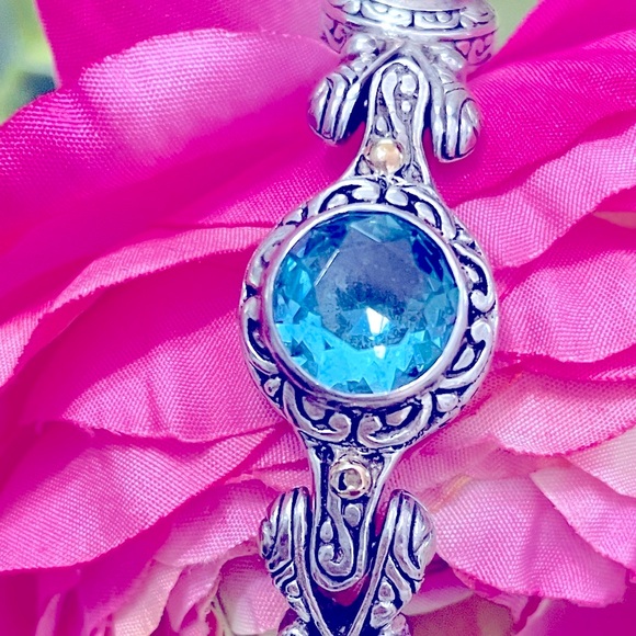 ❗️FINAL PRICE❗️925 Sterling Silver and 18k Yellow Gold Blue Topaz Bracelet. - Picture 6 of 9